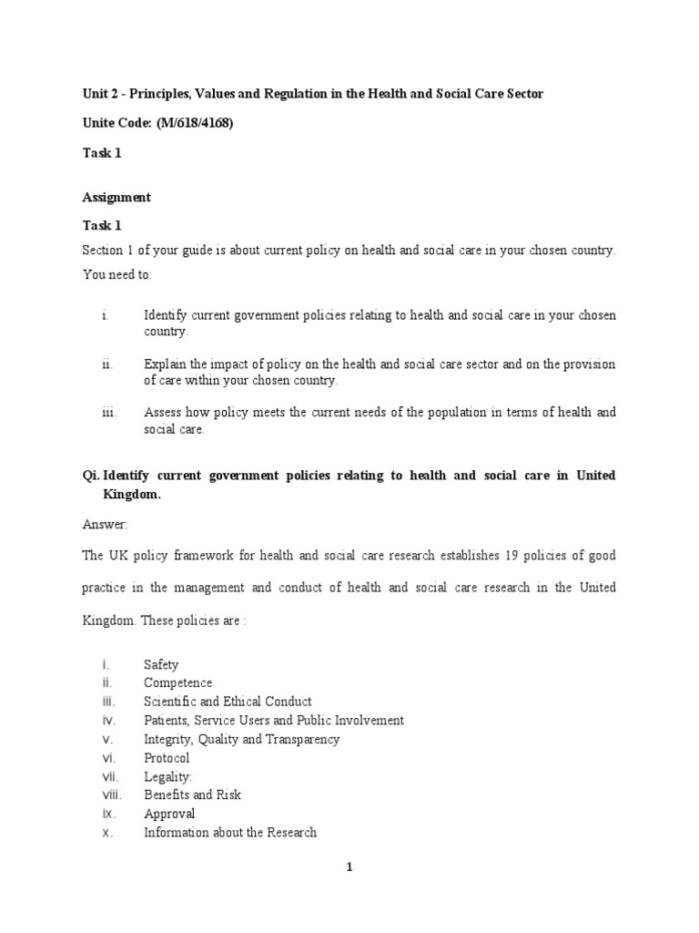 Principles, Values and Regulation in The Health and Social Care Sector