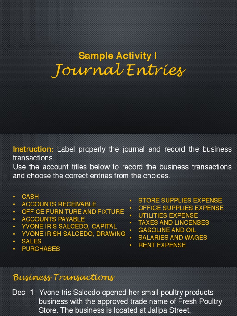 Journal Entry Examples for Poultry Business | PDF | Receipt | Debits ...