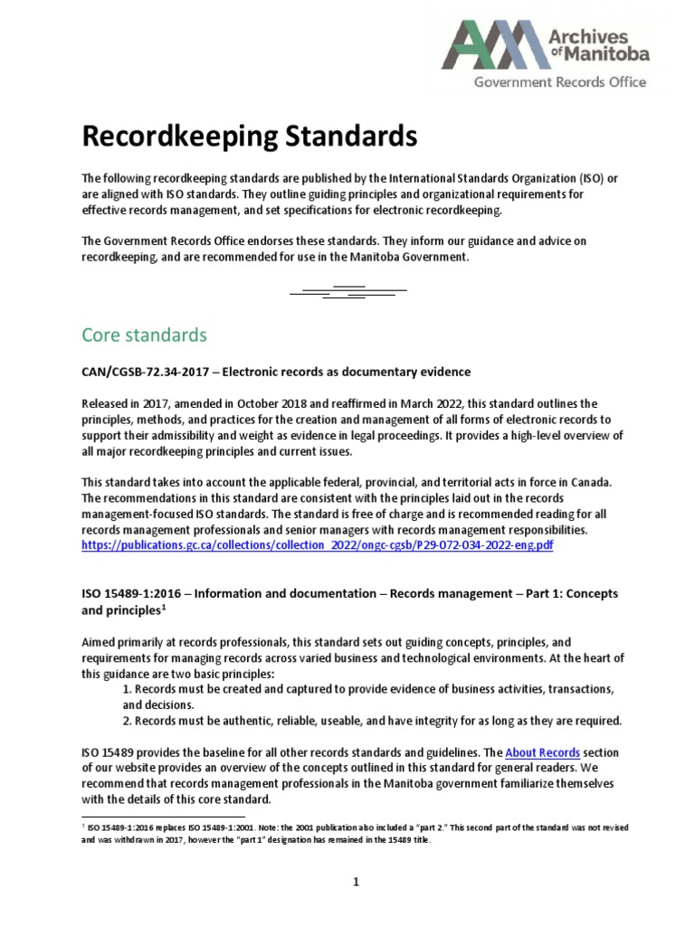Recordkeeping Standards © Government Records Office, Archives of
