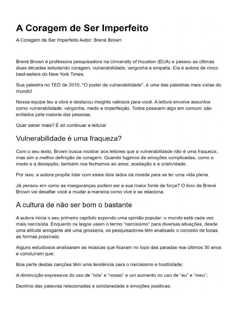 Aprendeai A Coragem de Ser Imperfeito | PDF