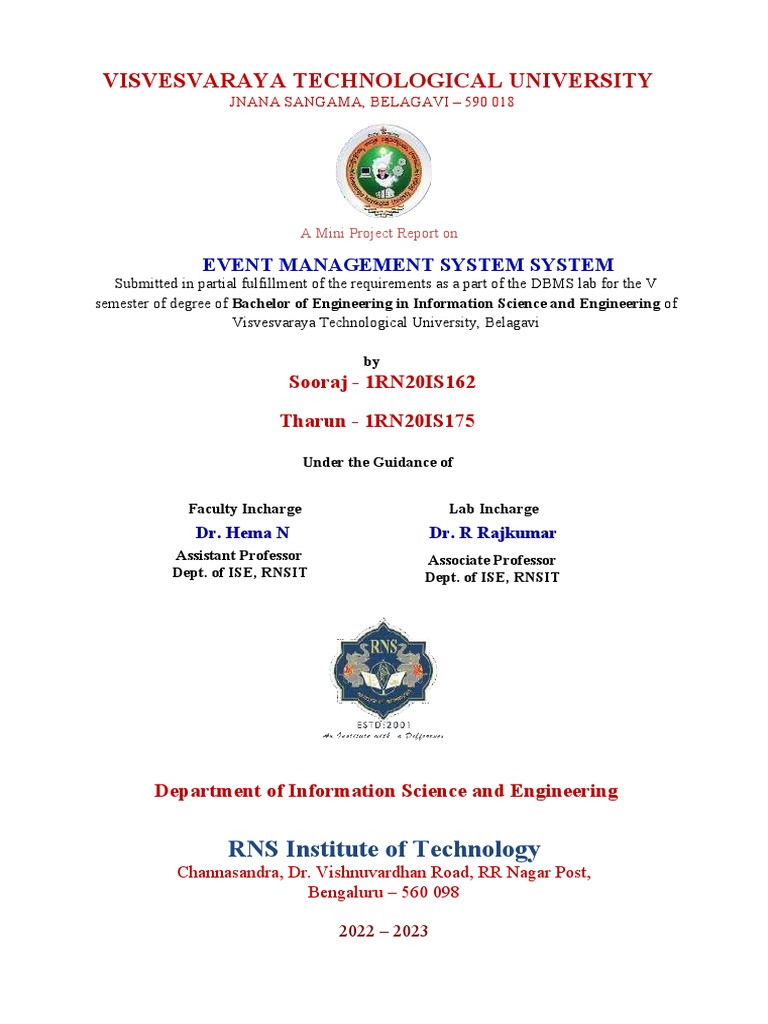 Mini Project on Event Management System | PDF | Html5 | Databases