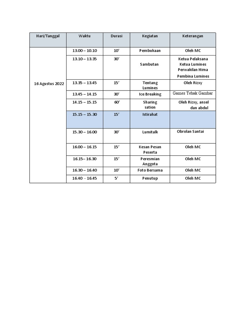 Rundown Acara First Gathering Lumines | PDF