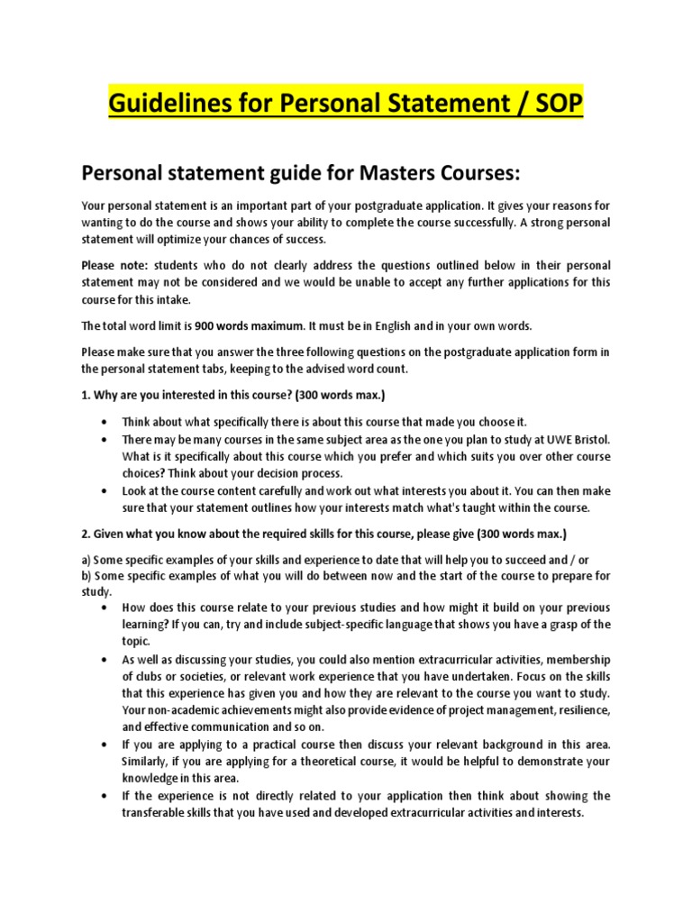 Guidelines for personal statement download free pdf experience