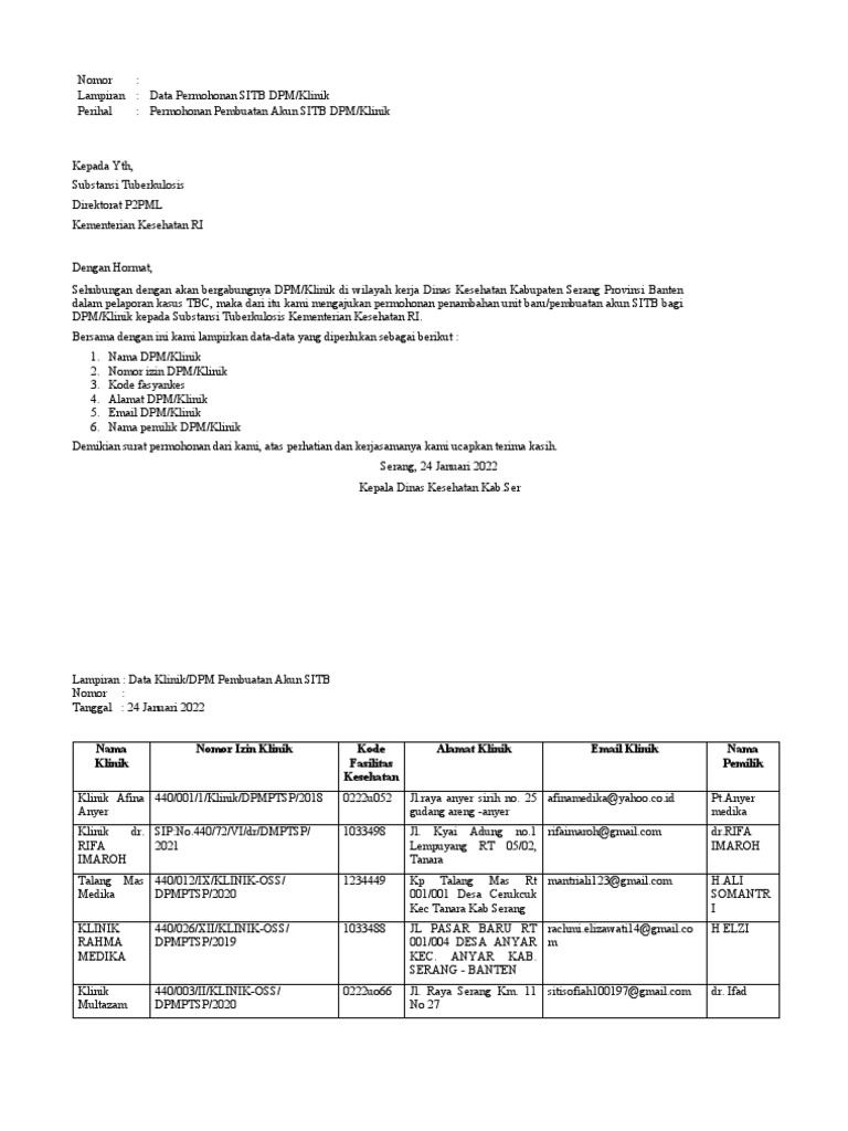 Surat Permohonan Pembuatan SITB | PDF