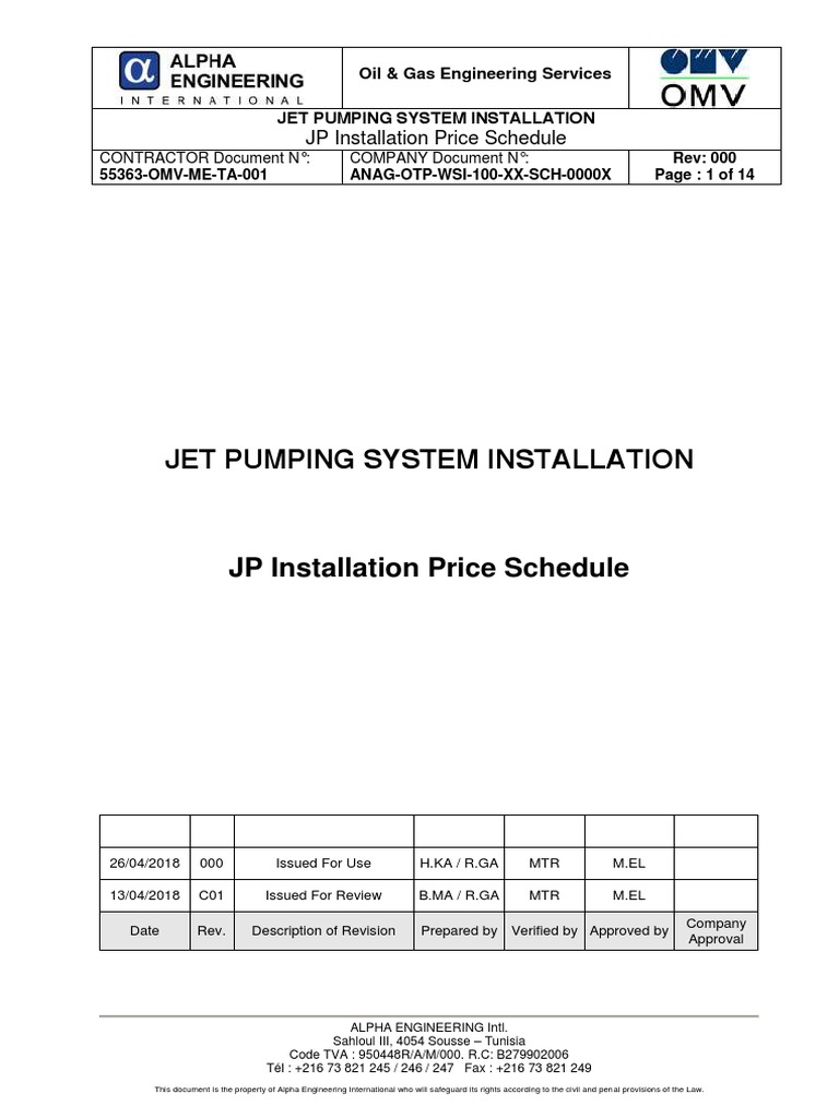 ANAGOTPXX100XXSCHXXXXX000Jet Pumps Installation Prices Schedule