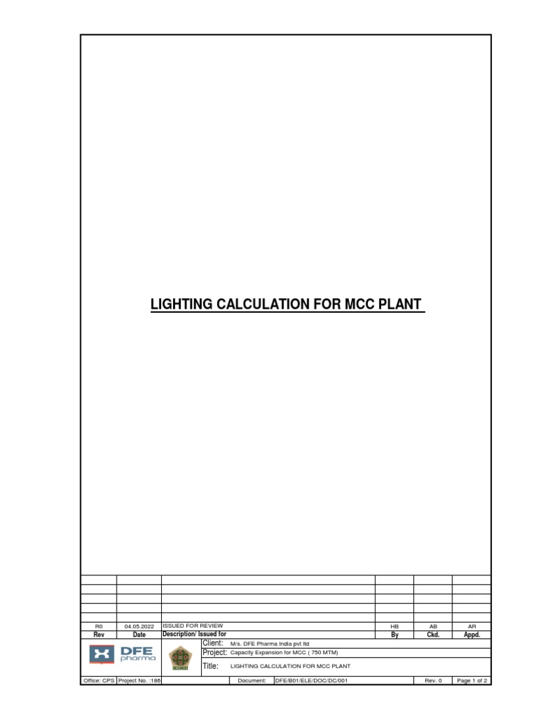 DFEB01ELEDOCDC001 R0 Lighting Design Calculation PDF
