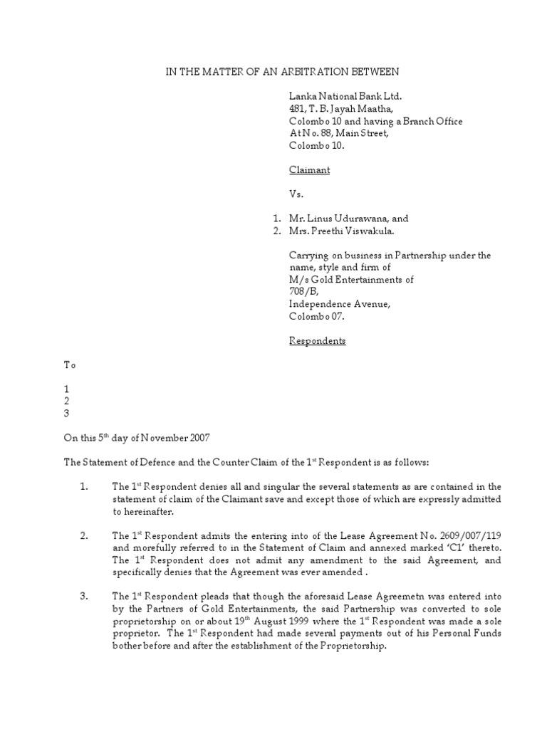 Statement Of Defence / Klageerwiderung – FMHF