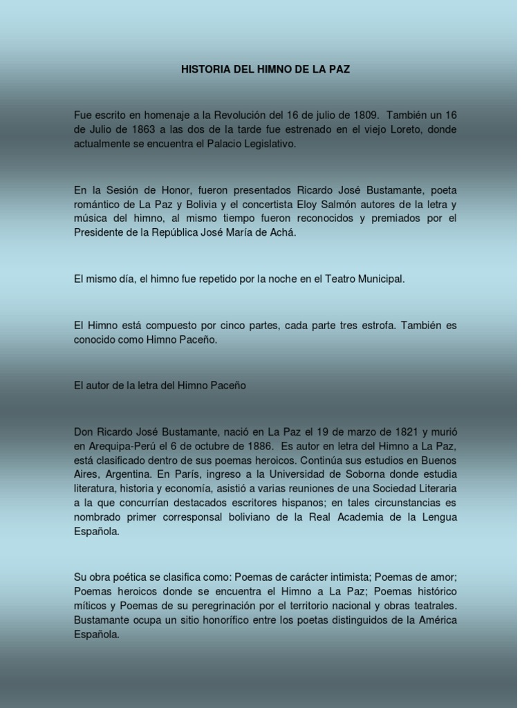 Historia Del Himno de La Paz 3ro | PDF
