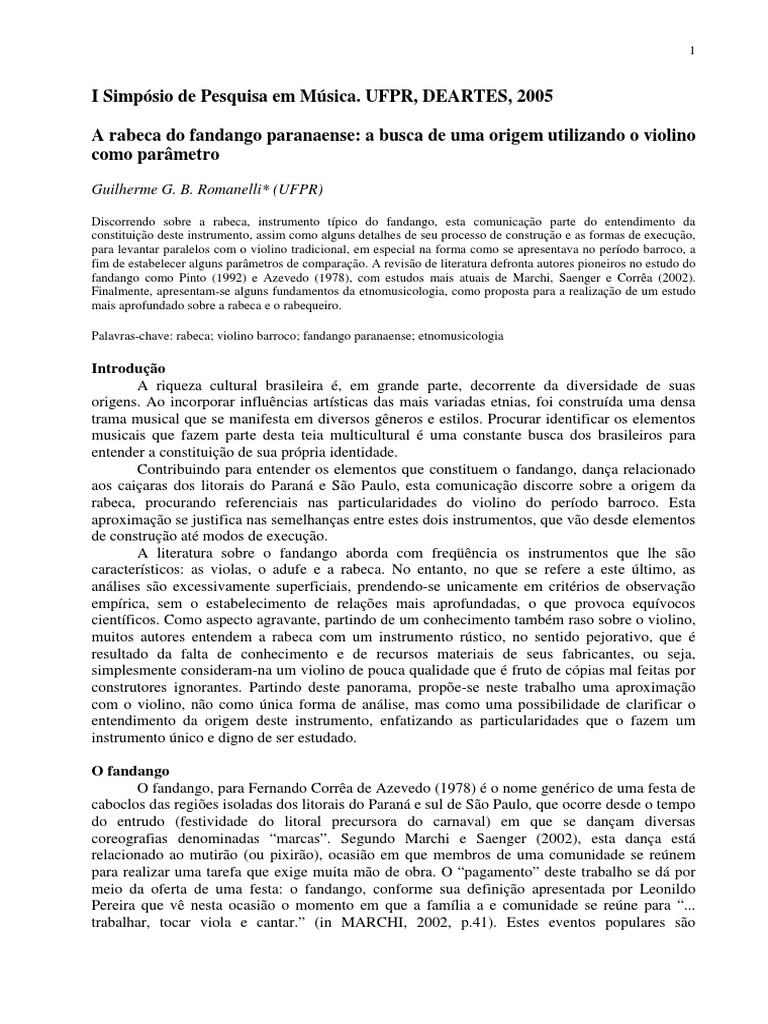 Rabeca e Fandango Paranaense: Origem e Estudo | PDF | Instrumentos de ...