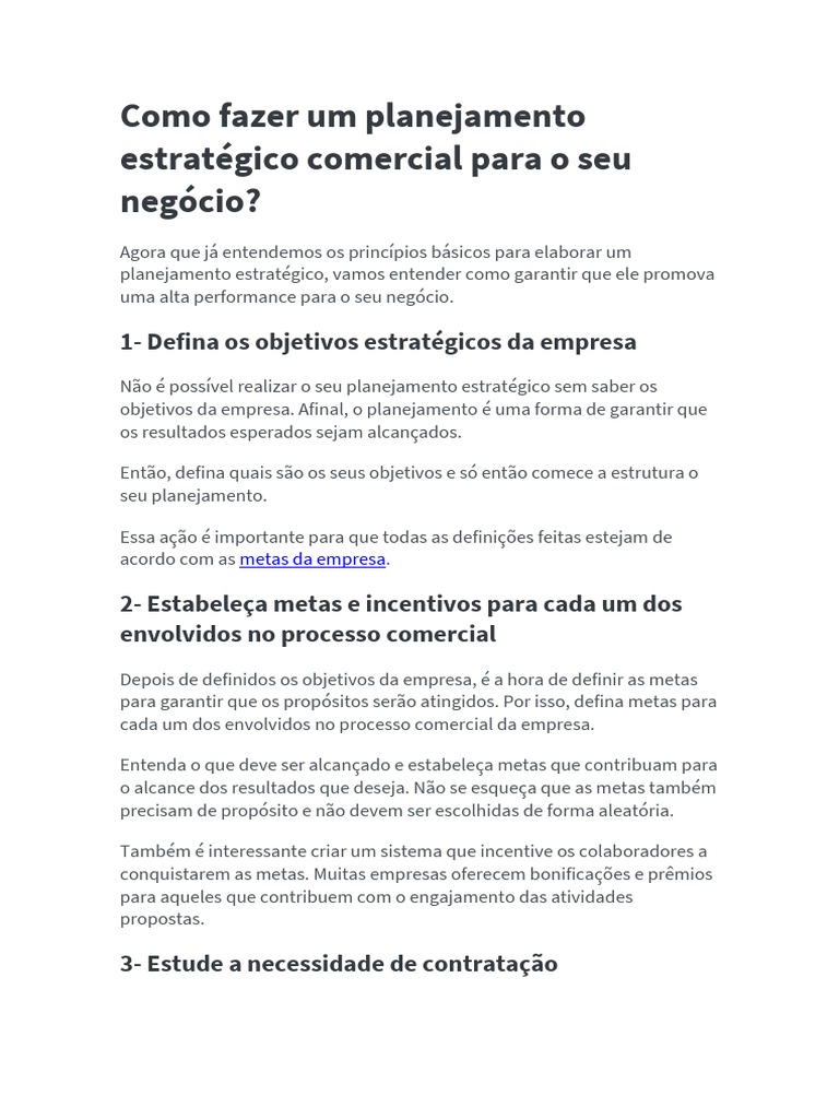 Como Fazer Um Planejamento Estratégico Comercial para o Seu Negócio ...