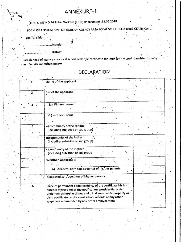 Scheduled Tribe Certificate Hindi Meaning