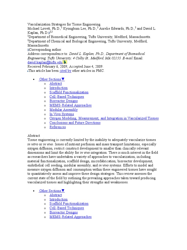 Vascularization Strategies For Tissue Engineering | PDF | Tissue ...