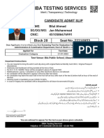 SIBA TESTING SERVICES CANDIDATE ADMIT SLIP