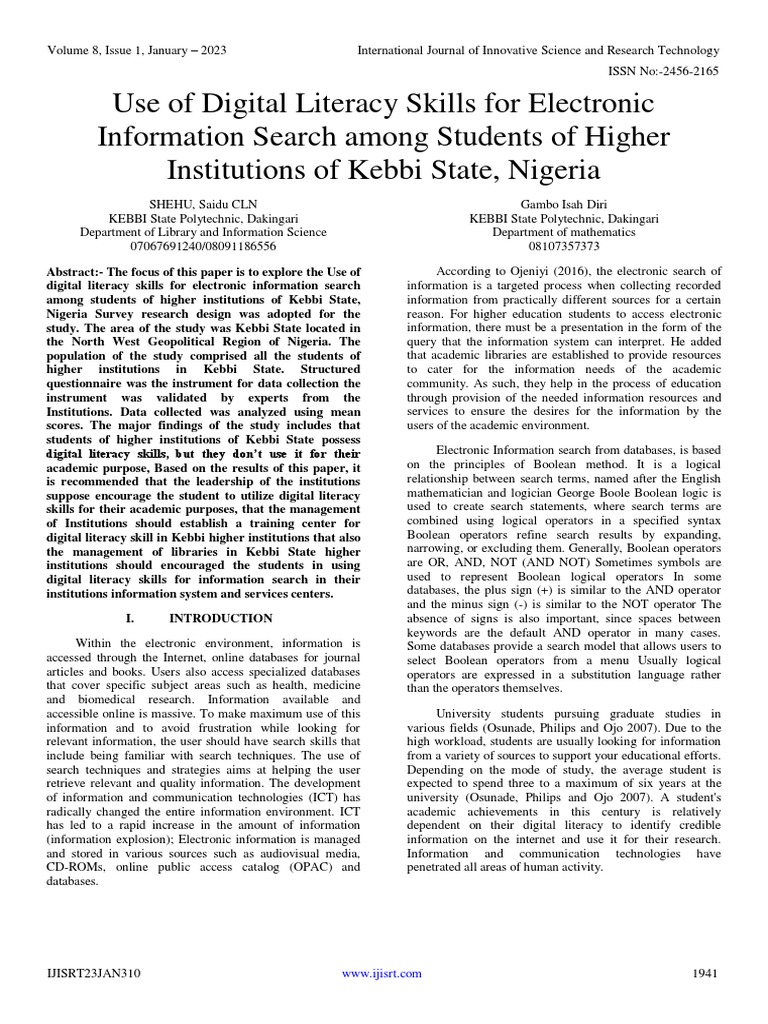 Digital Literacy in Kebbi Higher Education | PDF | Libraries | Survey ...