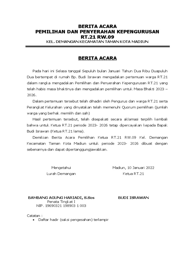 Panitia Pemilihan Ketua RT.21 | PDF