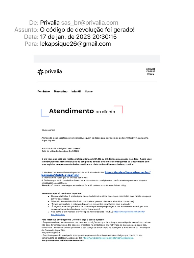 O Código de Devolução Foi Gerado! | PDF