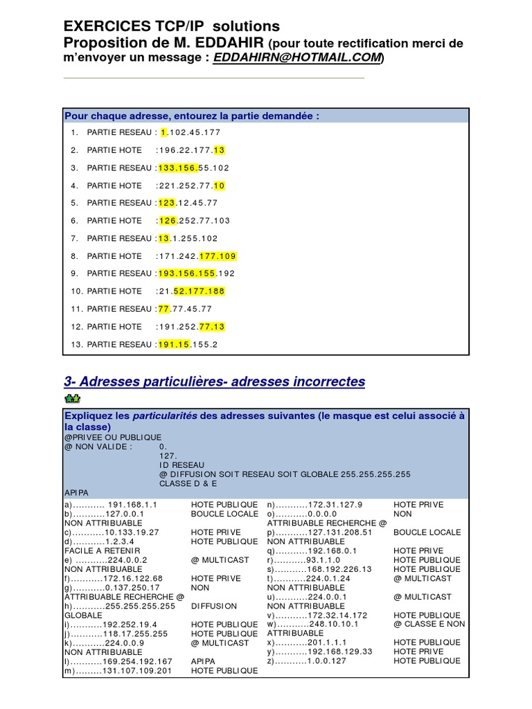 Exercices de validation des adresses IP | PDF | Adresse IP ...
