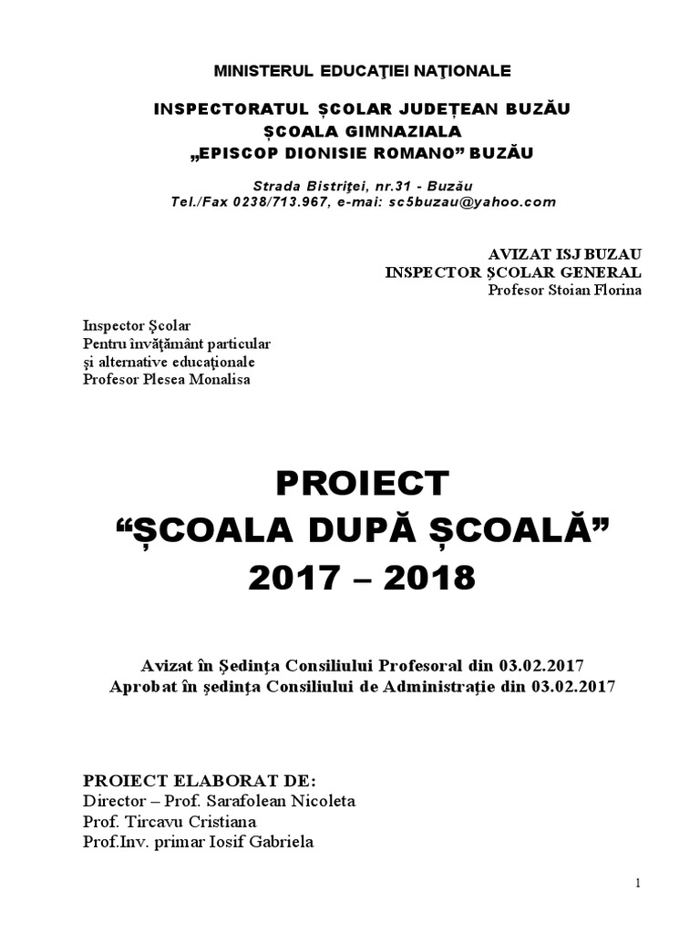 Proiect Scoala Dupa Scoala 2017 - 2018 | PDF