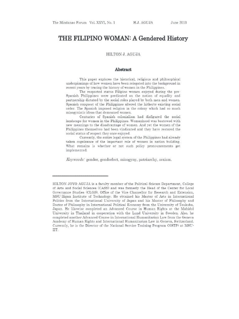 Philippine EJournals THE FILIPINO WOMAN A Gendered History PDF