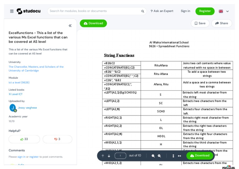 Excel String Functions Guide | PDF