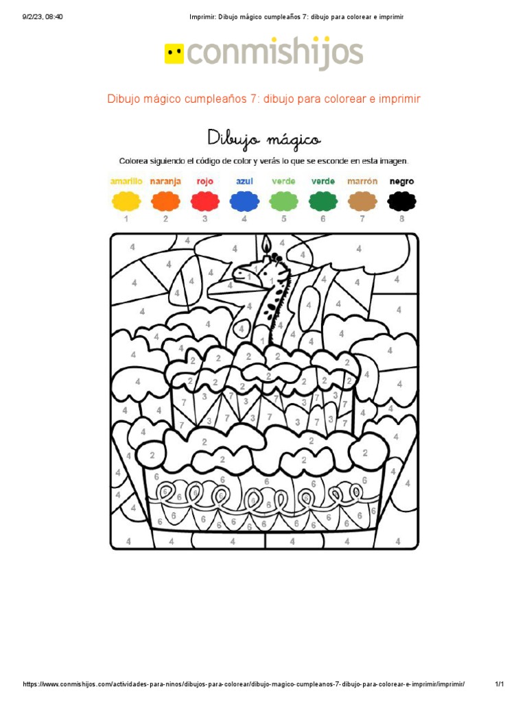 Imprimir - Dibujo Mágico Cumpleaños 7 - Dibujo para Colorear e Imprimir |  PDF, image size:768x1024