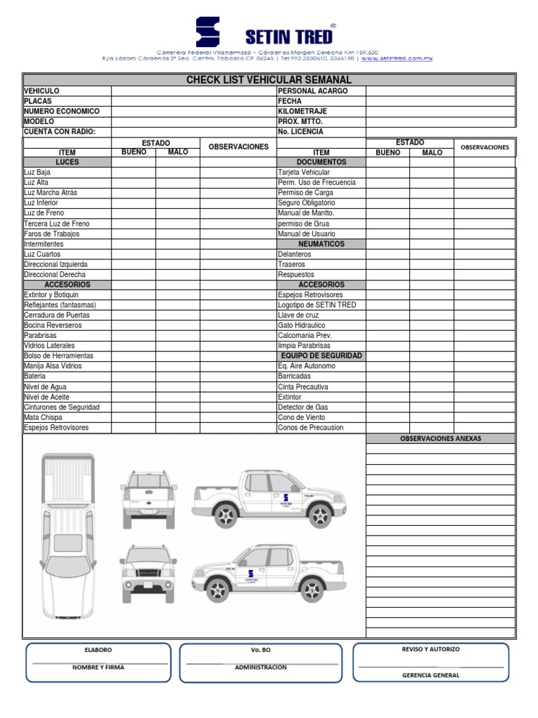 Check List Vehicular Semanal | PDF | Vehículos terrestres ...