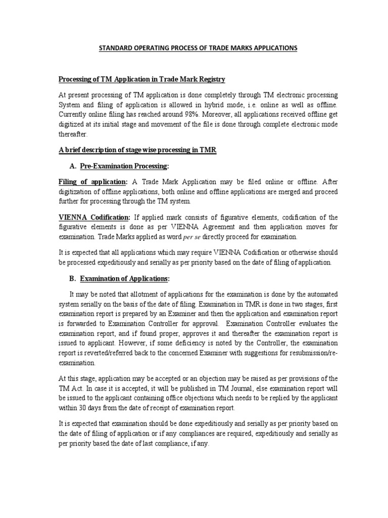 Trademark Application Processing SOP | PDF | Trademark | Government