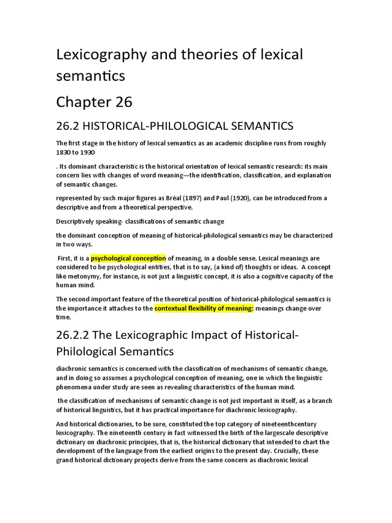 Lexicography And Theories Of Lexical Semantics Pdf Lexicography
