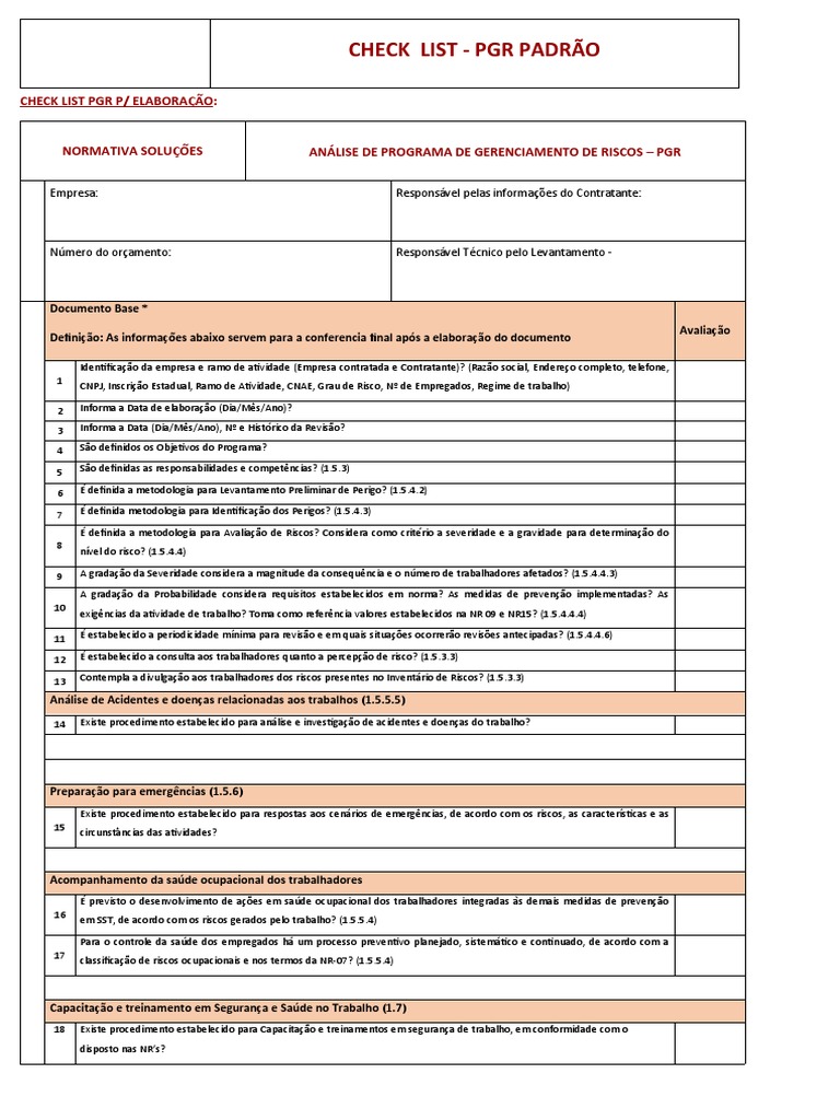 Checklist para Elaboração de PGR | PDF | Desenvolvimento profissional