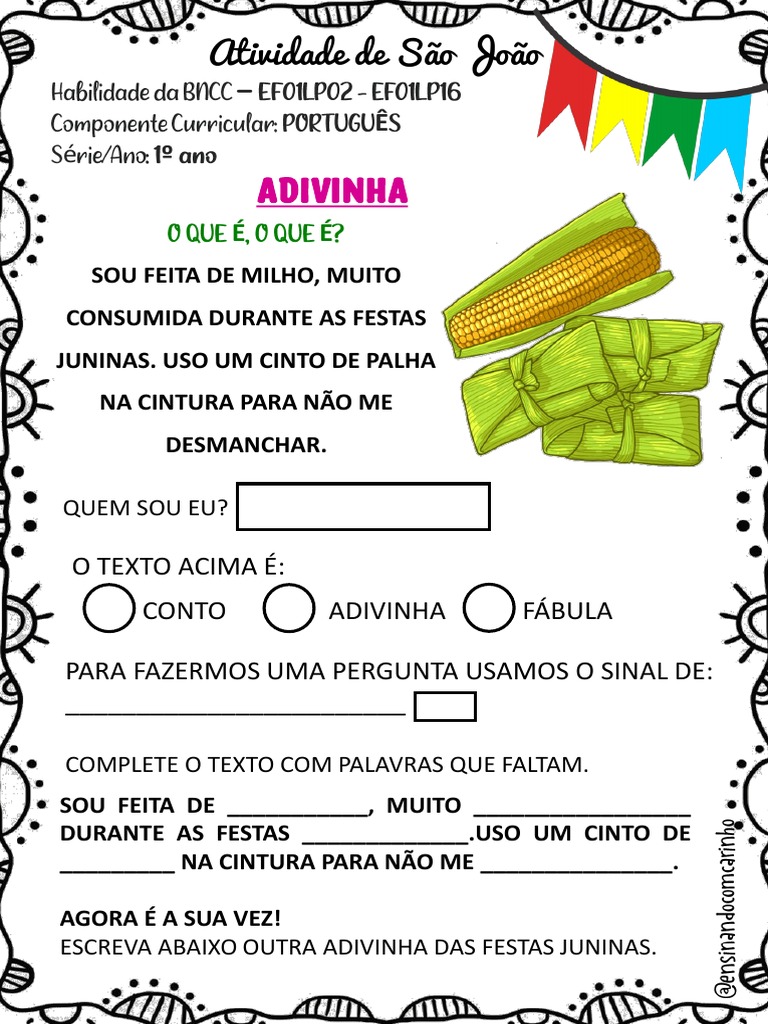 Atividade de Adivinhação Junina | PDF