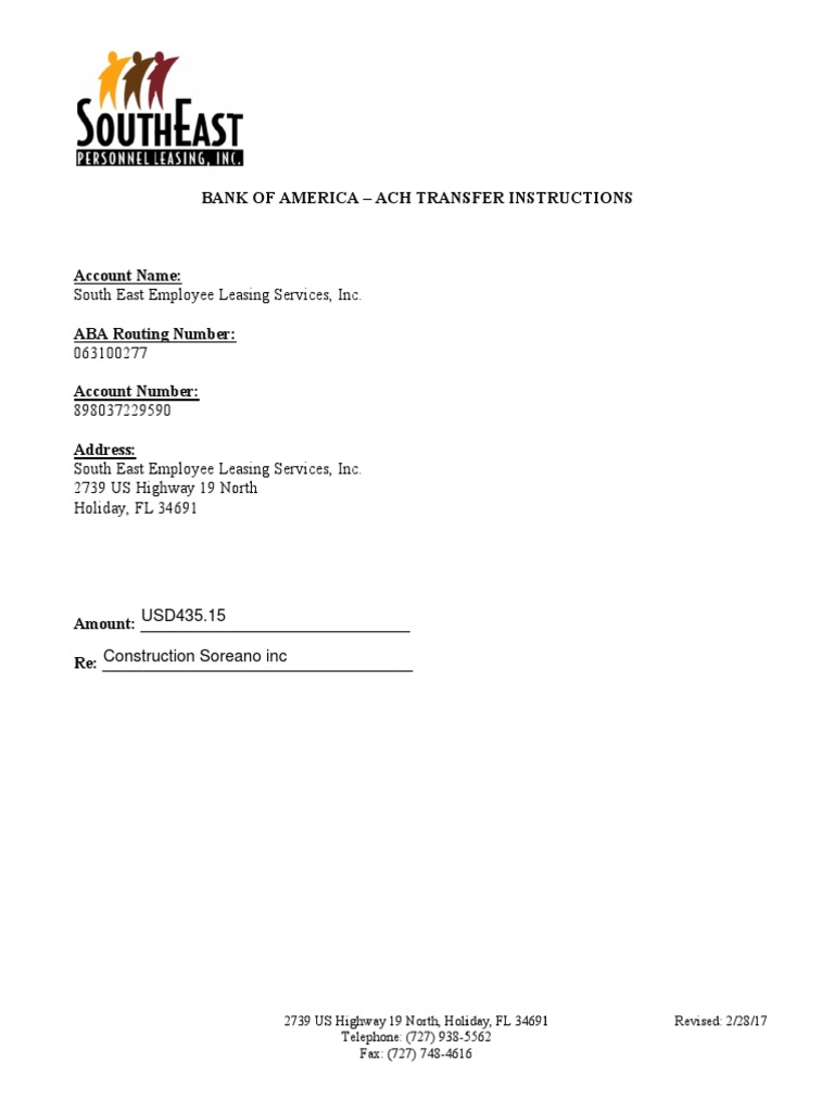 Bank of America ACH Transfer Guide | PDF