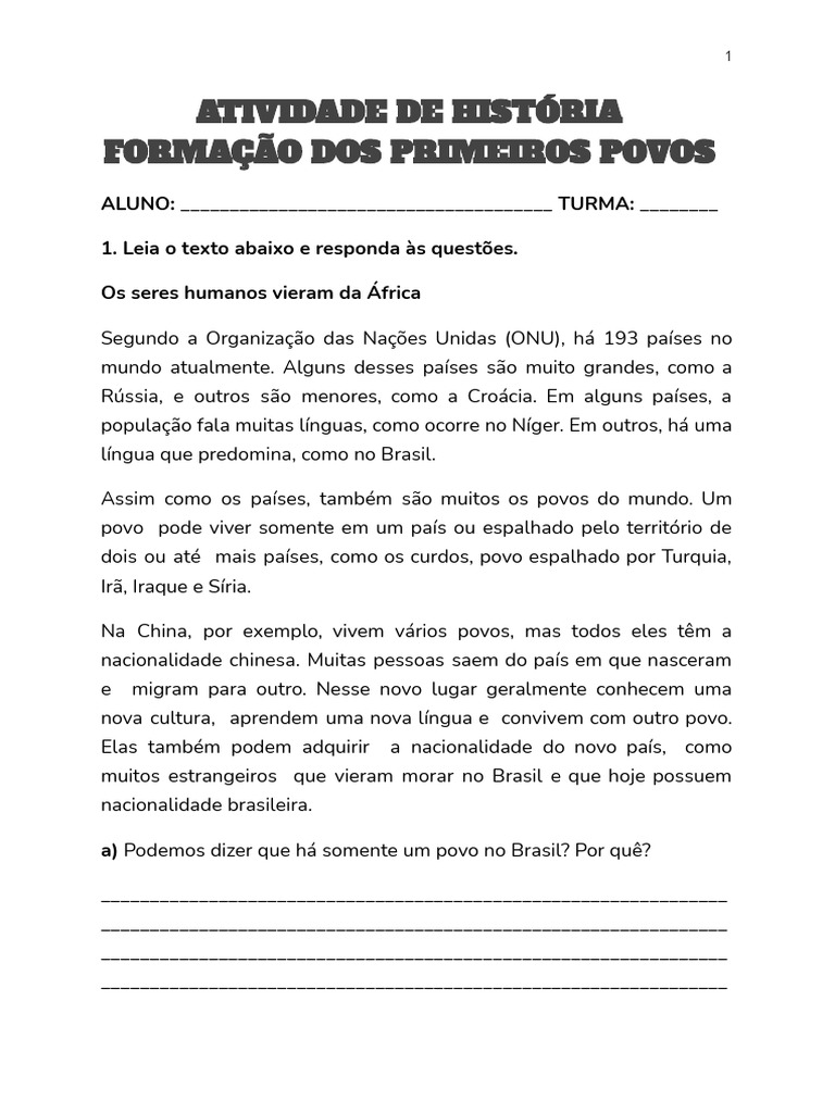 Formação dos Primeiros Povos 5º Ano | PDF | Humano | Brasil