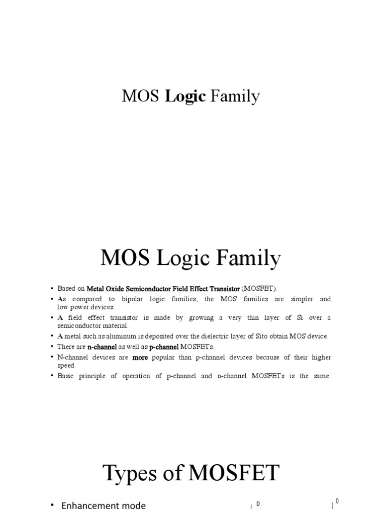 An Overview of MOS Logic Families: Describing the Basic Principles and