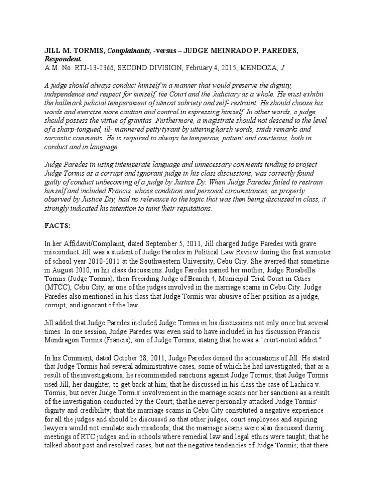 Tormis Vs Judge Paredes | PDF | Judge | Justice
