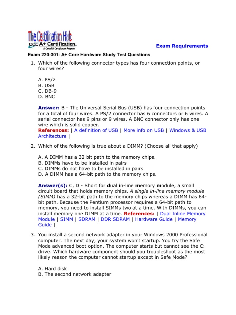 A+ Core Hardware Study Test Questions | PDF | Bios | Booting