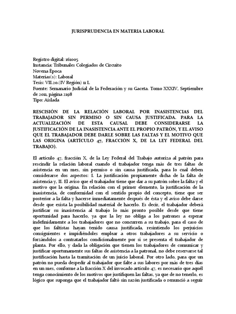 Jurisprudencia En Materia Laboral - Jurisprudencia en materia laboral