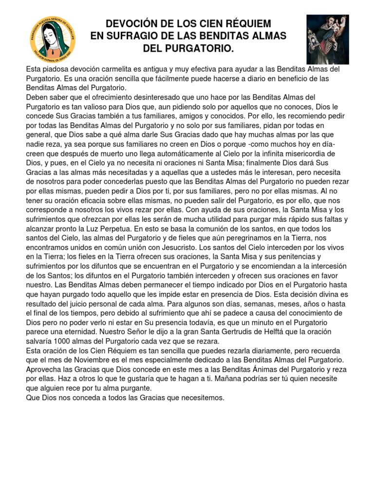 Devoción de Los Cien Réquiem PDF Purgatorio Oración