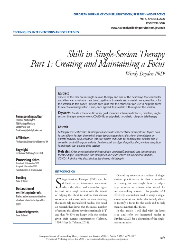 Skills in Single-Session Therapy | PDF | Psychotherapy | Cognitive ...