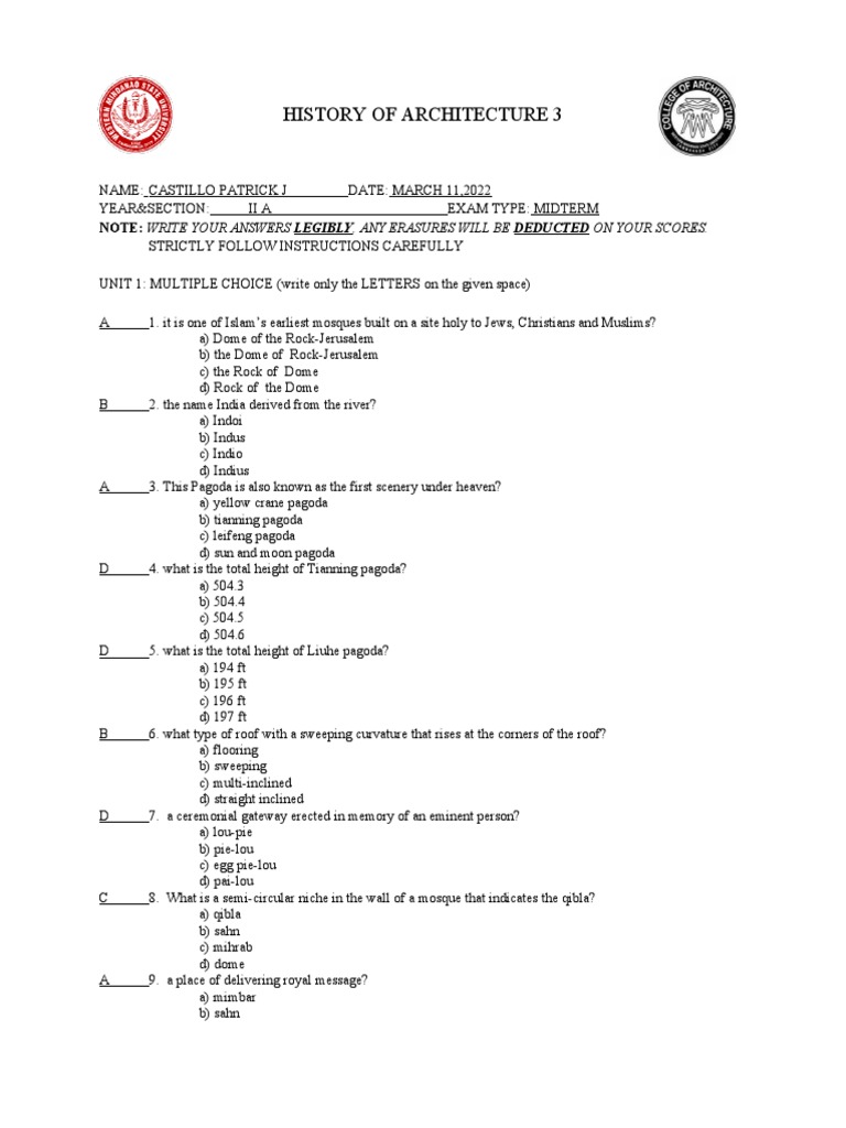 Islamic and Chinese Architecture Exam | PDF | Mosque | Dome