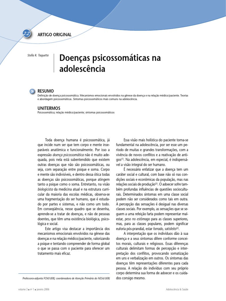 Doenças Psicossomáticas Na | PDF | Medicina Psicossomática | Dor