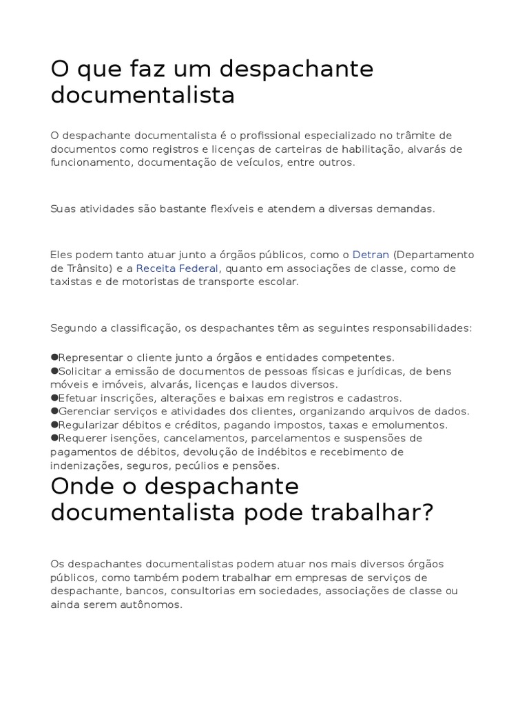 Funções do Despachante Documentalista | PDF | Direitos Autorais | Setor ...