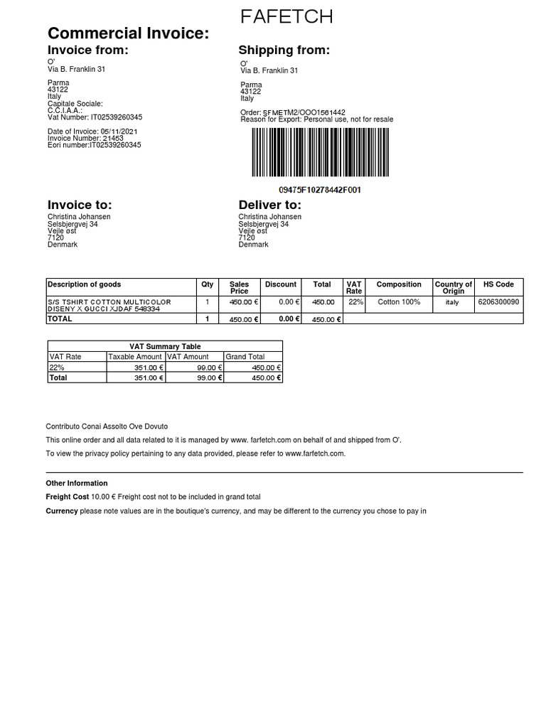 Gucci T Shirt PDF Value Added Tax Invoice