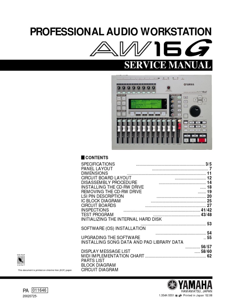 Yamaha Aw16g Digital Recorder Service Manual | PDF | Microphone