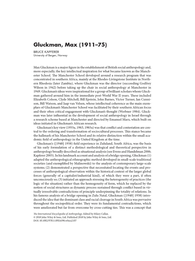 (2018) Gluckman, Max (1911-75) | PDF | Anthropology | Social Anthropology
