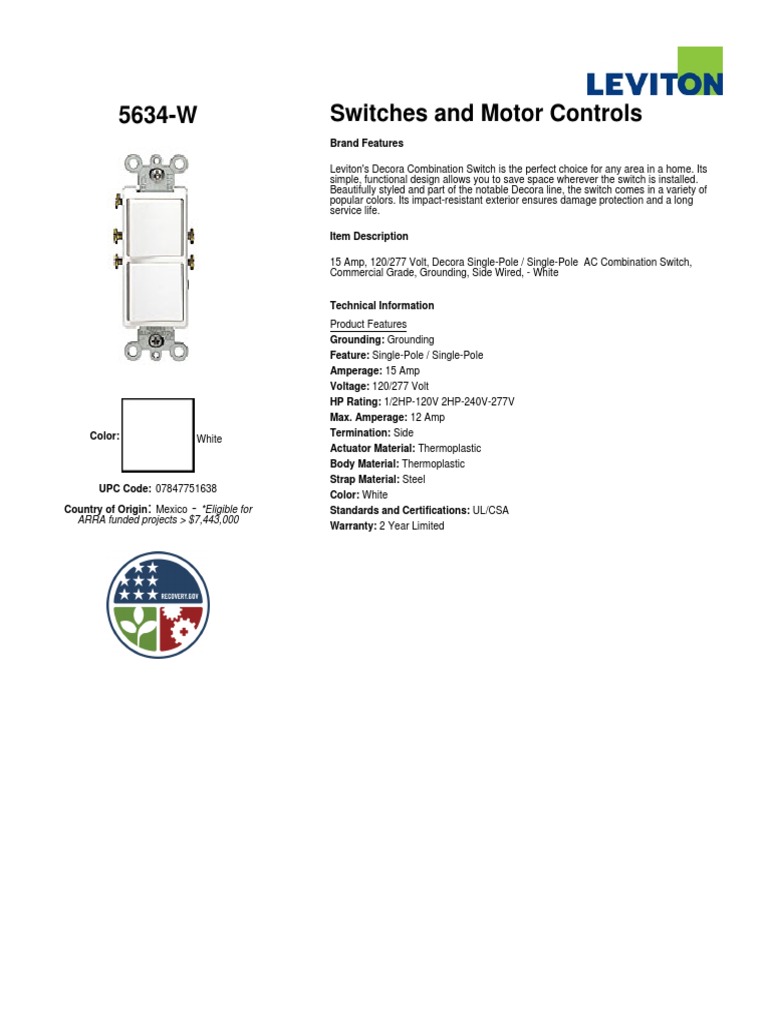 5634-W Switches and Motor Controls: Eligible For ARRA Funded Projects ...
