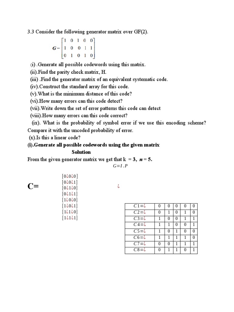Analysis of a linear code generator matrix parity check matrix error