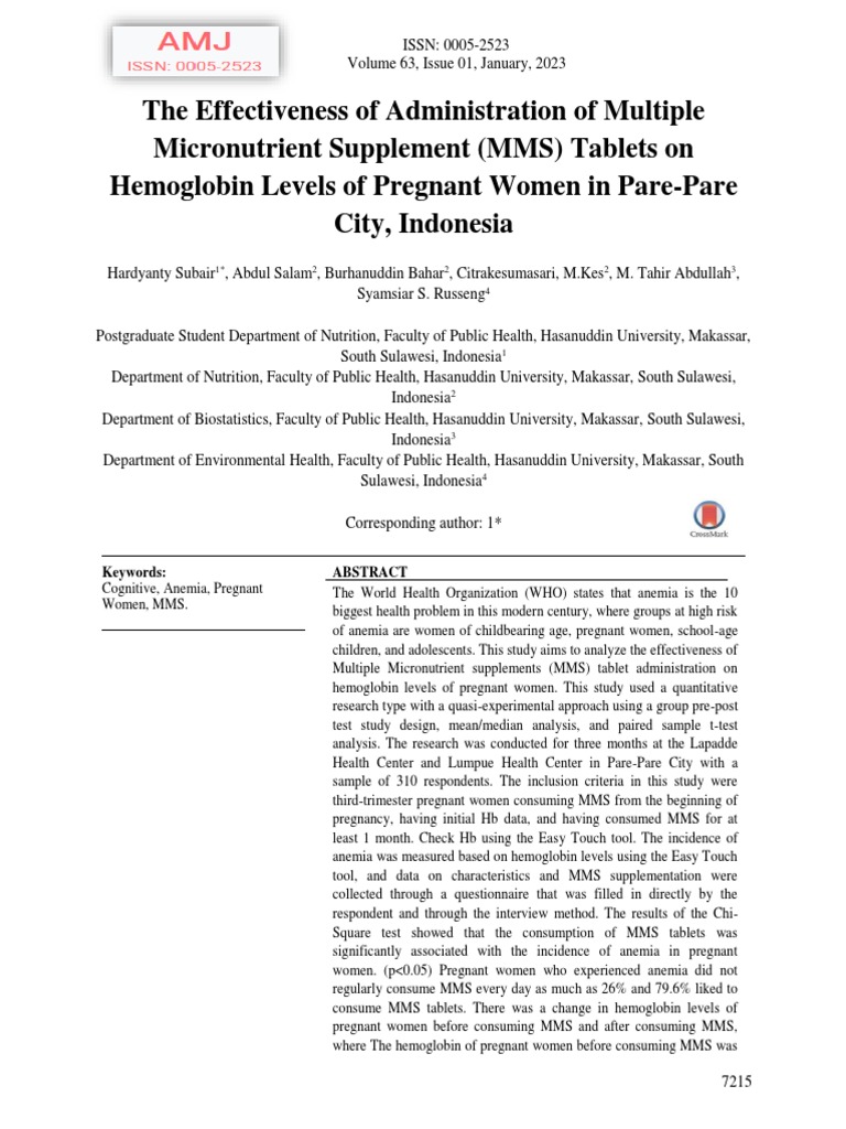 The effectiveness of administration of multiple micronutrient