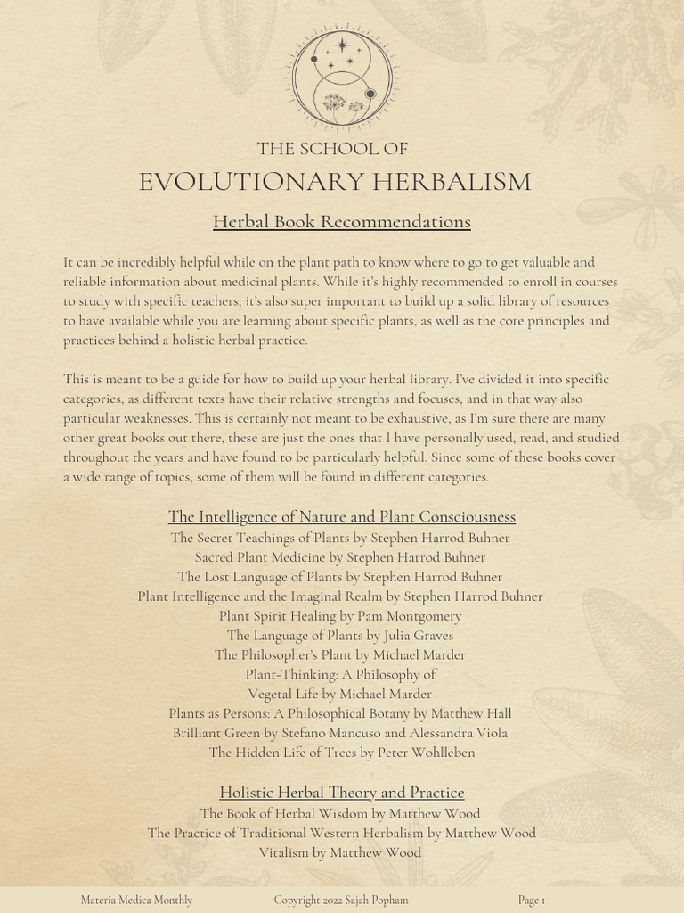 Evolutionary Herbalism Book Recommendations | PDF | Alchemy | Medicine
