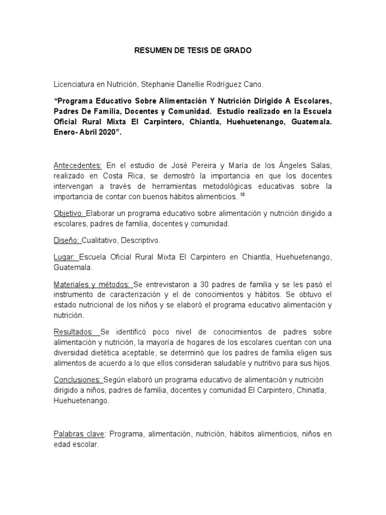 Resumen de Tesis de Grado | PDF