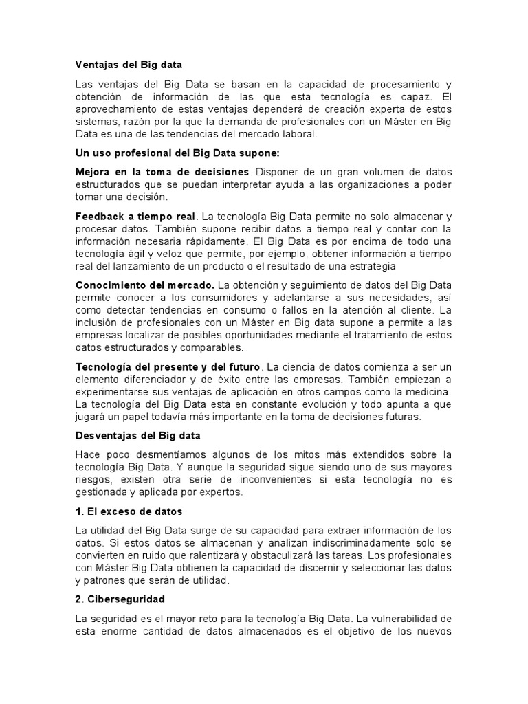 Desventajas y ventajas del Big Data | PDF | Big Data | Informática